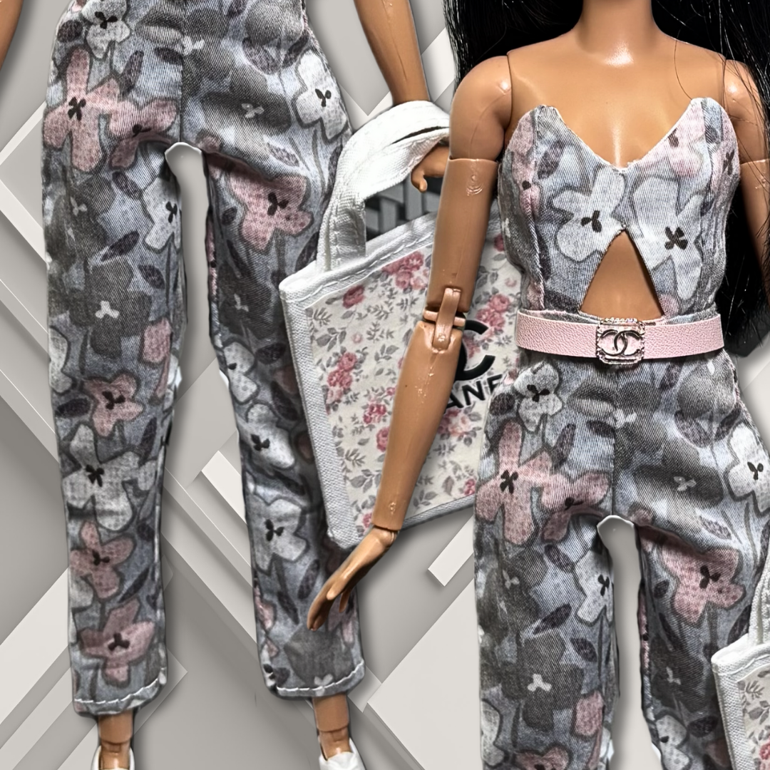 Gray Pink and White Jumpsuit for 11.5" Barbie Fashion Doll