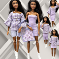 Purple Mix and Match Outfit with Oversized Gingham Top Shorts Body Con Mini Dress for 11.5” Fashion Dolls