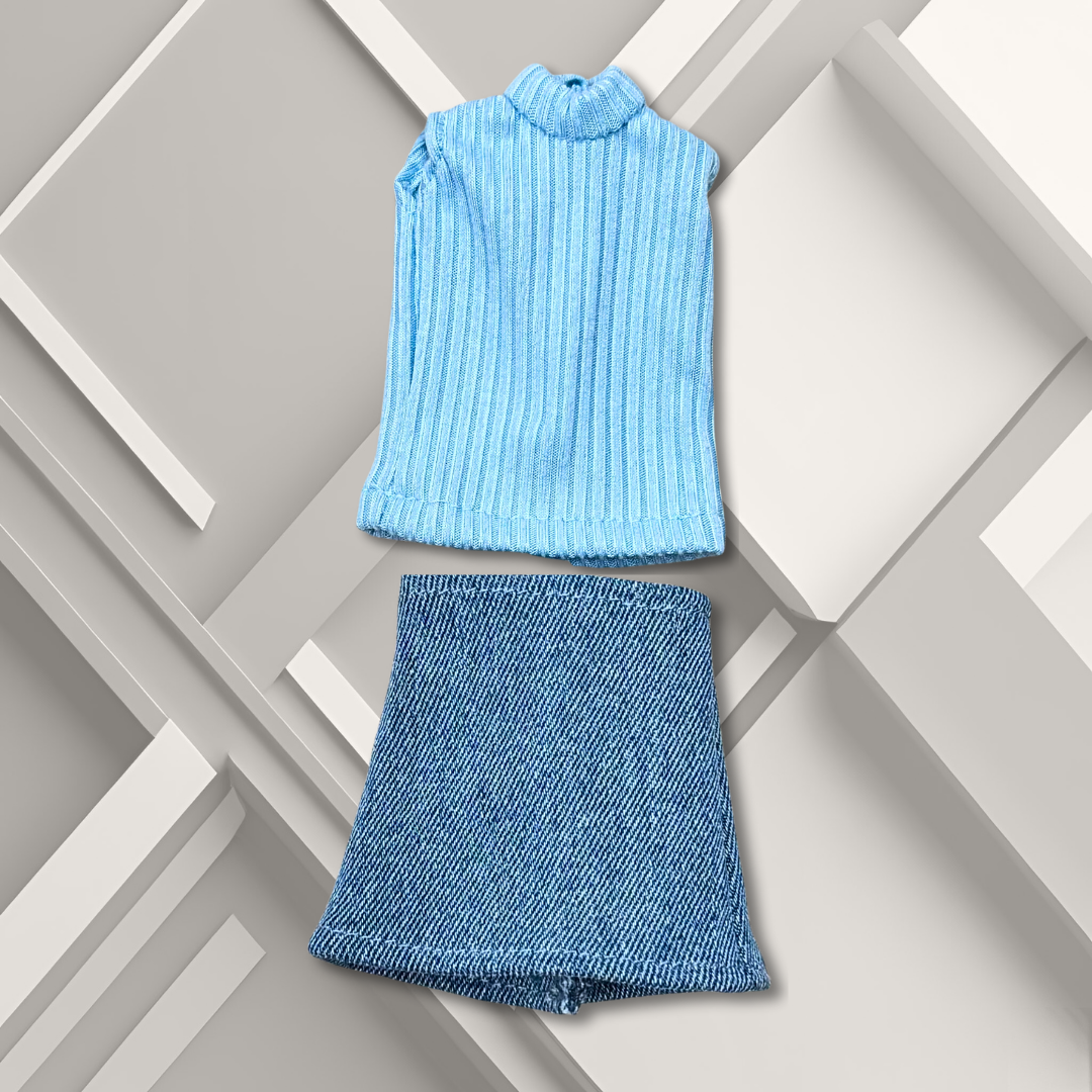 Blue Sleeveless Top with Denim Skirt for 11.5” Fashion Dolls