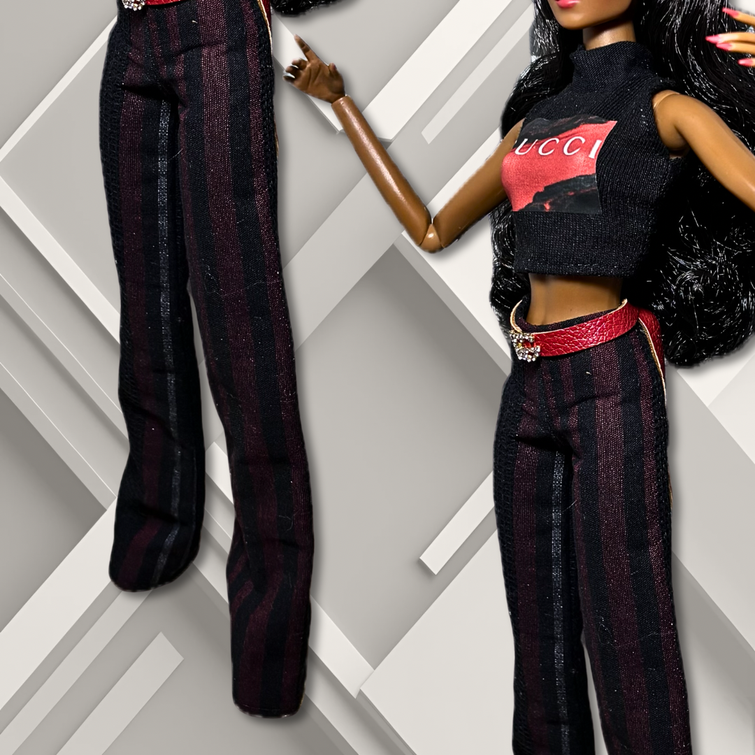 Bold Handmade Sleeveless Top and Wide- Leg Pants Outfit for 12” Supermodel Fashion Dolls