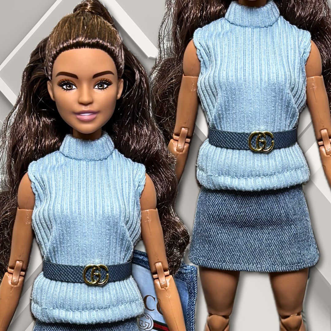 Blue Sleeveless Top with Denim Skirt for 11.5” Fashion Dolls