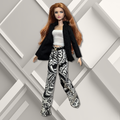 Black and White Wide Leg Pant Set with White Tube Top and Black Jacket for 11.5" Fashion Dolls