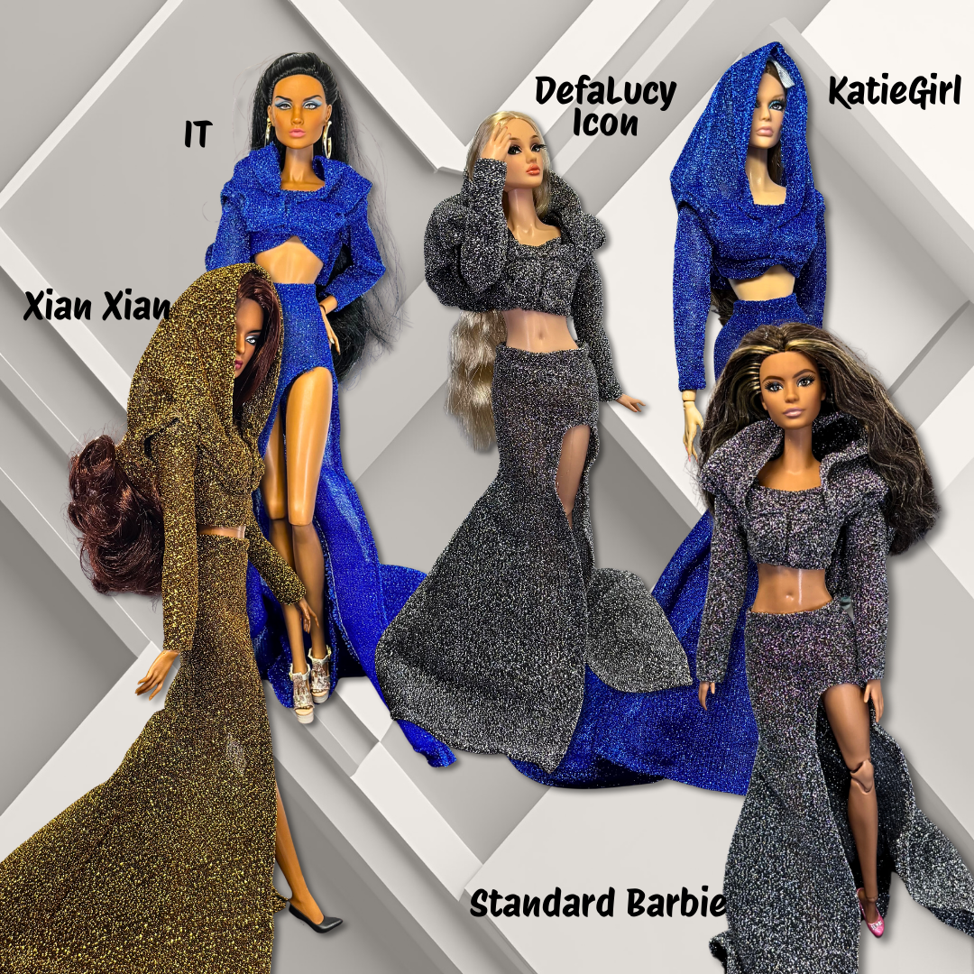 Shimmering Hooded Desert Princess Two Piece Gown for 11.5" and 12" Fashion Dolls