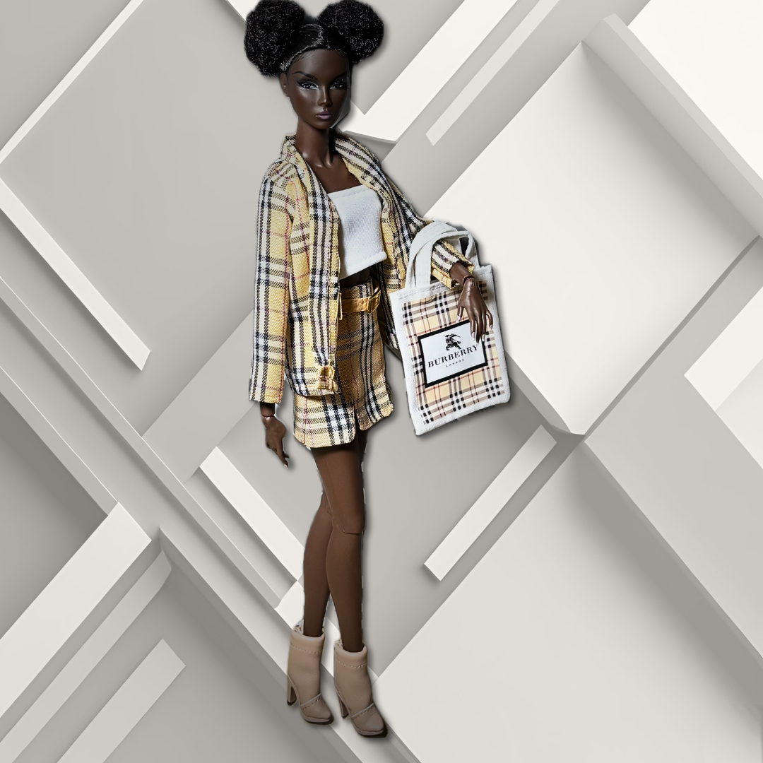 Handmade Tan Plaid Suit for 12" Supermodel Fashion Dolls
