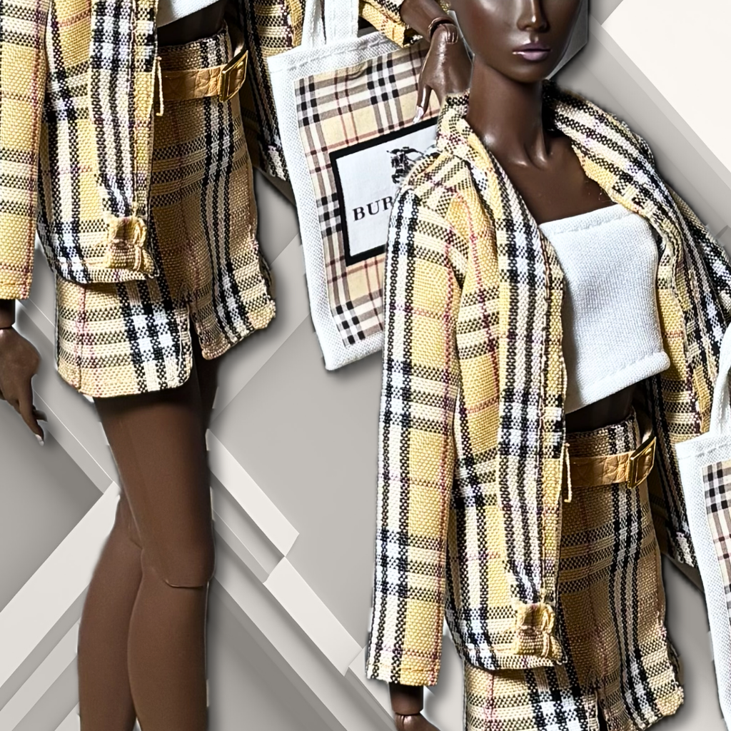 Handmade Tan Plaid Suit for 12" Supermodel Fashion Dolls