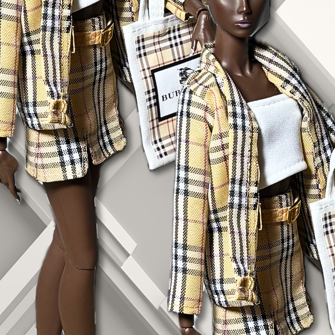 Handmade Tan Plaid Suit for 12" Supermodel Fashion Dolls