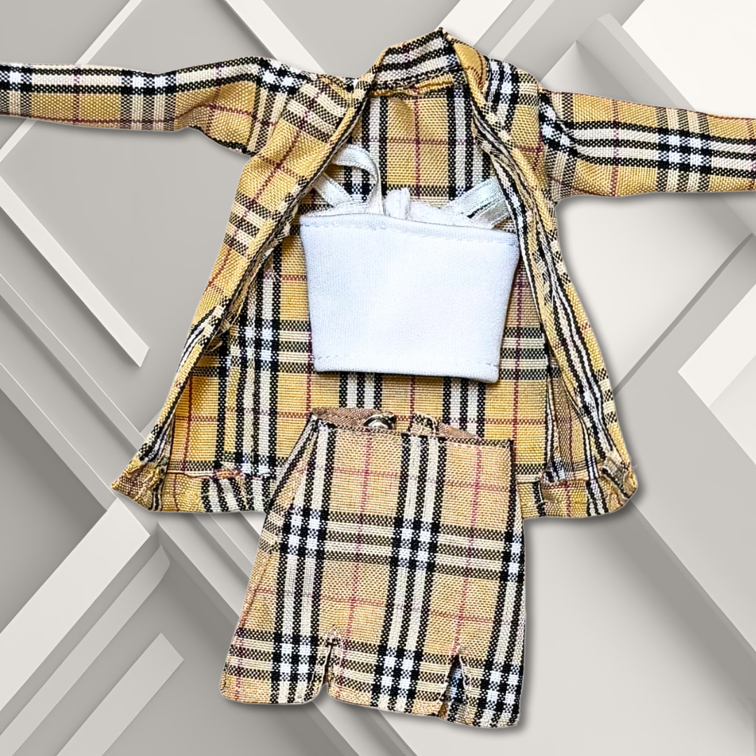 Handmade Tan Plaid Suit for 12" Supermodel Fashion Dolls