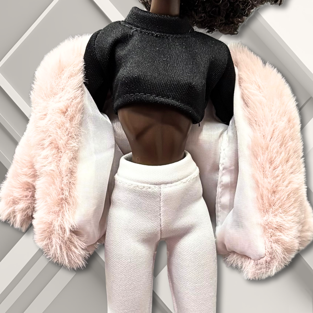 Pink faux- fur coat with satin lining