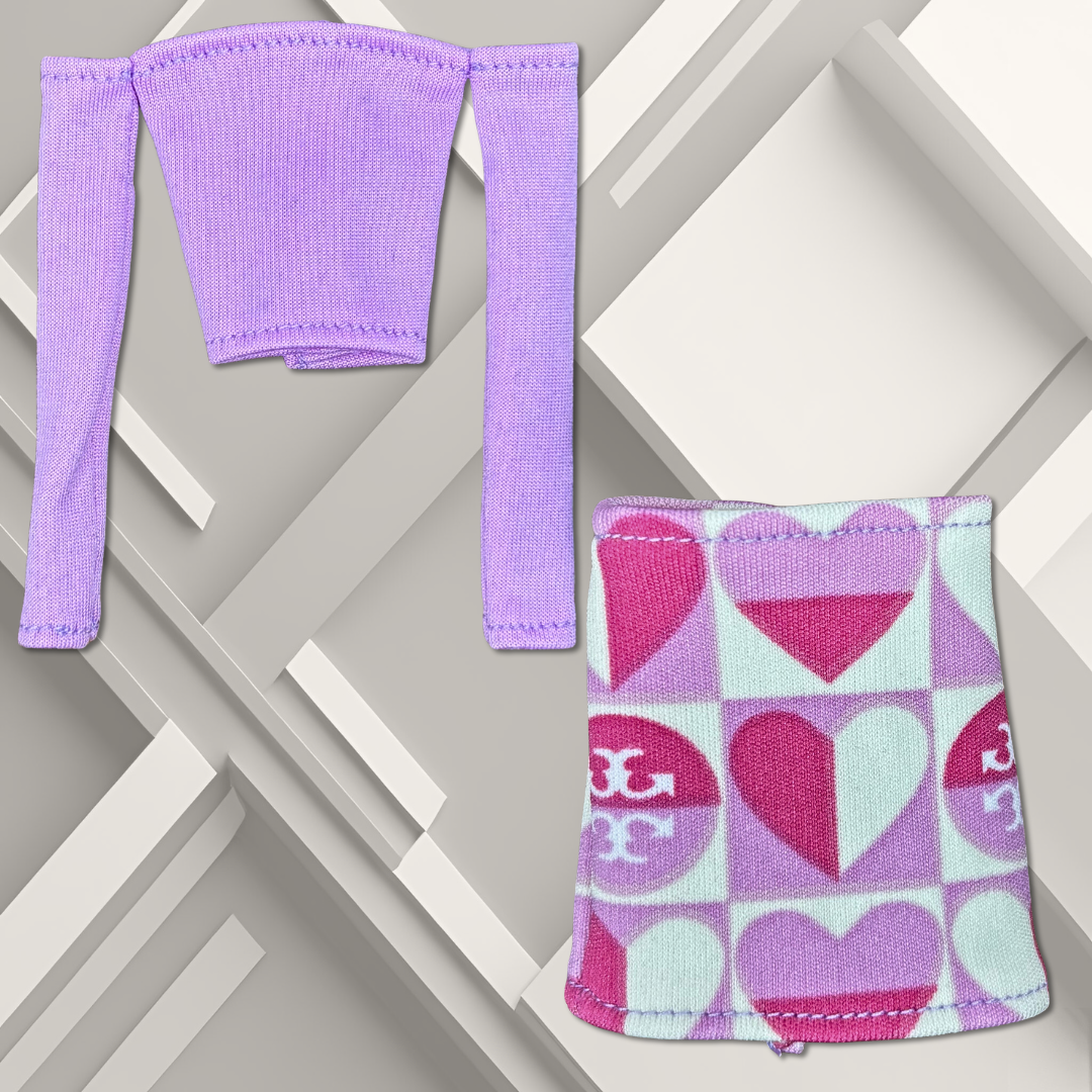 Cropped Purple Cold- Shoulder Top with Mini Skirt for 12" Fashion Dolls