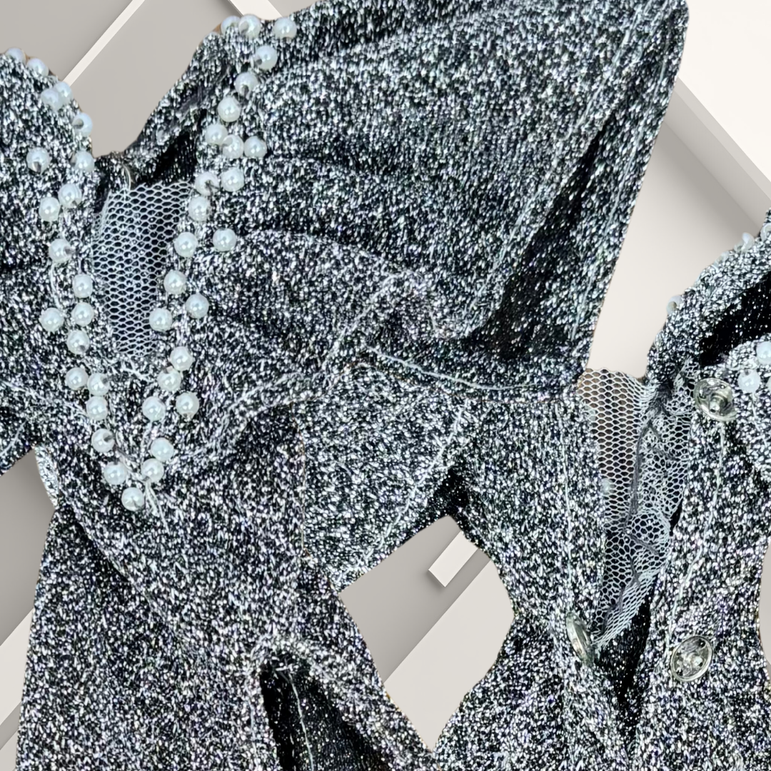 Shimmering Silver Gown with Hand- Beaded Pearls for 11.5" Fashion Dolls