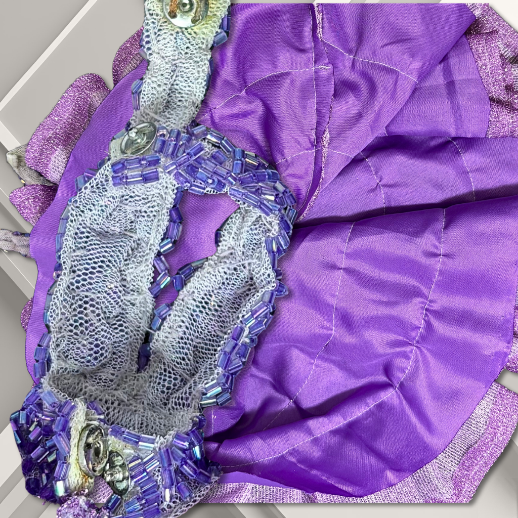 Hand Beaded Purple Halter Gown with Shimmering Ruffles for 12” Supermodel Fashion Dolls