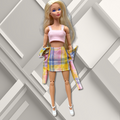 Handmade Outfit with Plaid Jacket Pink Top and Plaid Skirt for 11.5” Fashion Dolls