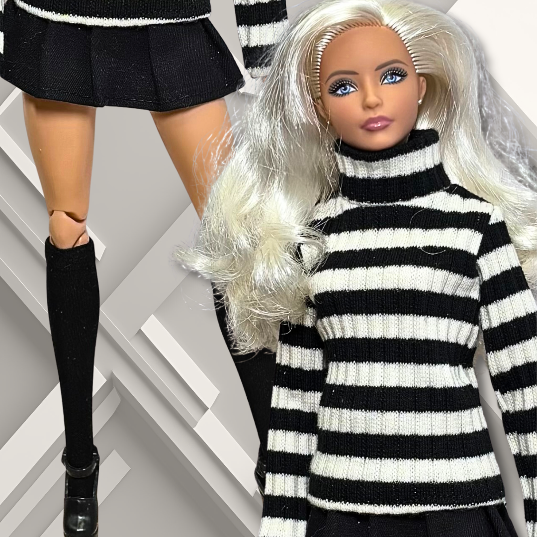 Handmade Long Sleeve Sweater Outfit with Skirt and Long Socks for 11.5” Fashion Doll