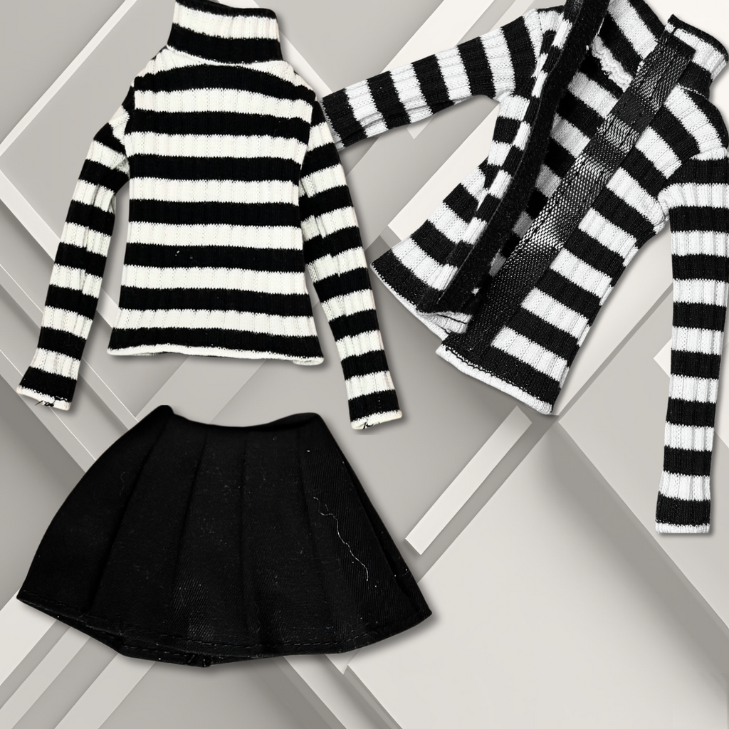 Handmade Long Sleeve Sweater Outfit with Skirt and Long Socks for 11.5” Fashion Doll