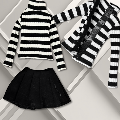 Handmade Long Sleeve Sweater Outfit with Skirt and Long Socks for 11.5” Fashion Doll
