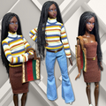 Handmade Casual Outfit with Striped Sweater, Flare Jeans, Brown Sheath Dress for Standard 11.5” Fashion Dolls