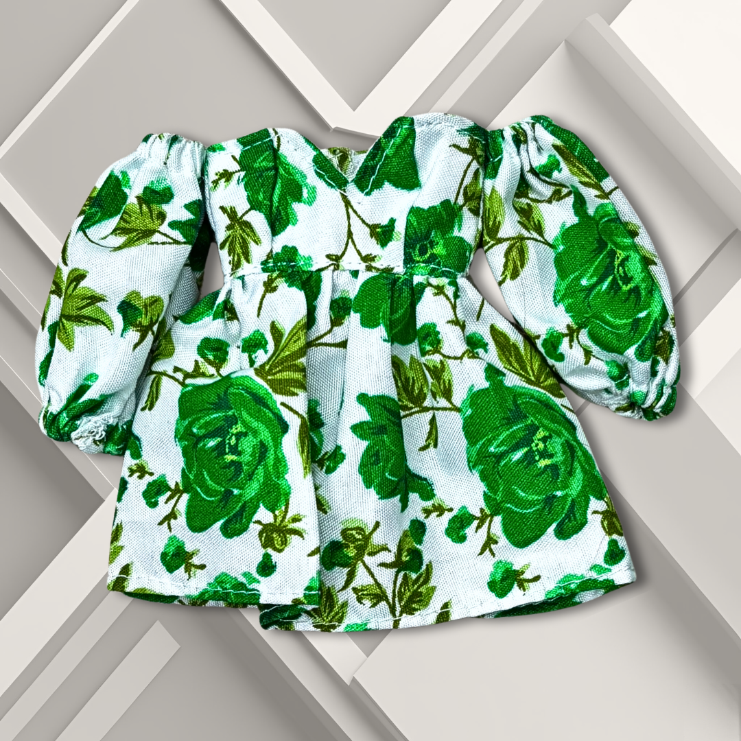 Handmade Green and White Floral Dress for Regular 11.5" Barbie Fashion Doll