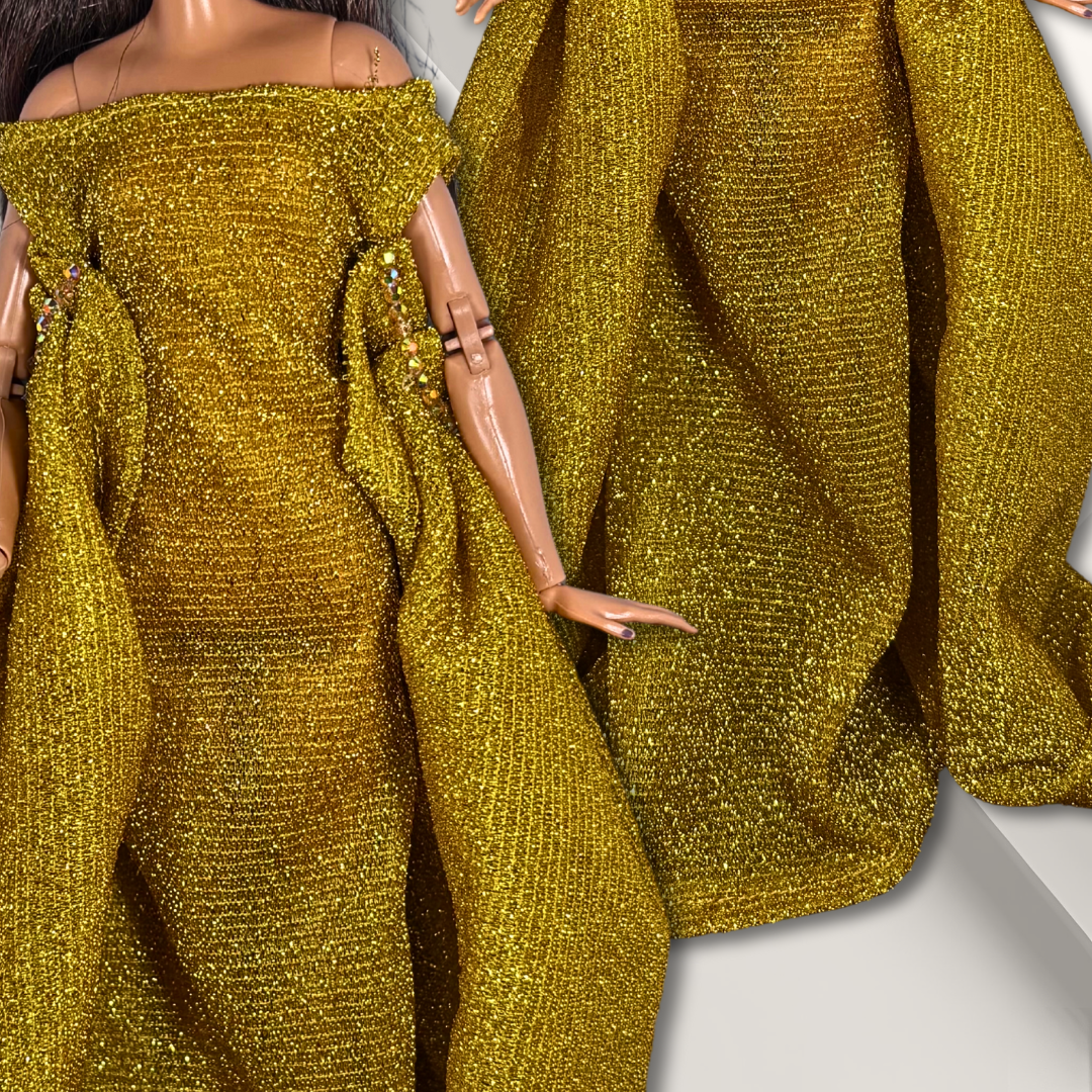 Yellow Gown with Hand- Beaded Cape for 11.5" Fashion Dolls