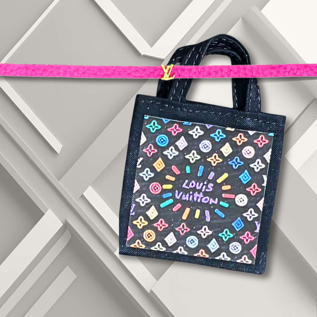 Designer inspired tote bag with designer- inspired faux leather belt for 11.5" standard Barbie fashion dolls.