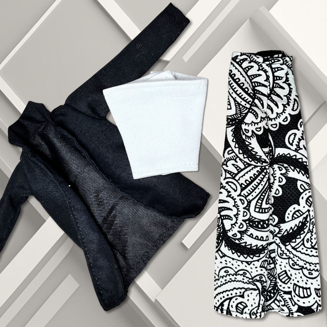 Black and White Wide Leg Pant Set with White Tube Top and Black Jacket for 11.5" Fashion Dolls
