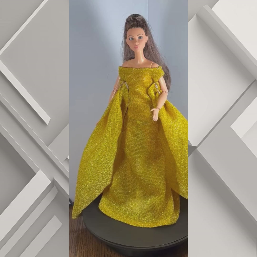 Yellow Gown with Hand- Beaded Cape for 11.5" Fashion Dolls